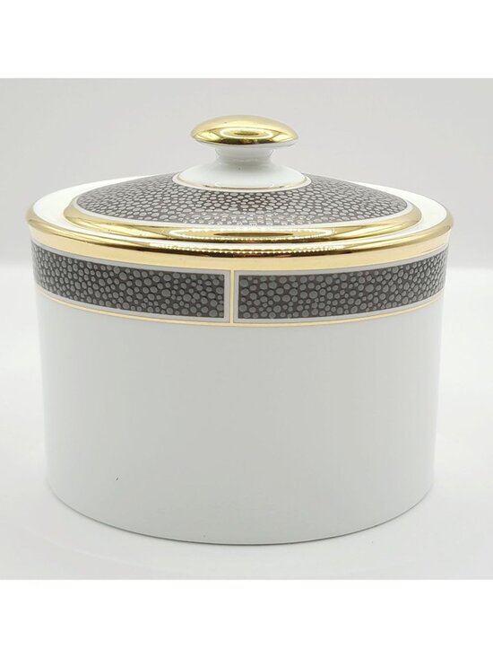 Wedgwood Other - Wedgwood Shagreen Cocoa Sugar Bowl With Lid Chocolate Gold Porcelain New W/ Tags